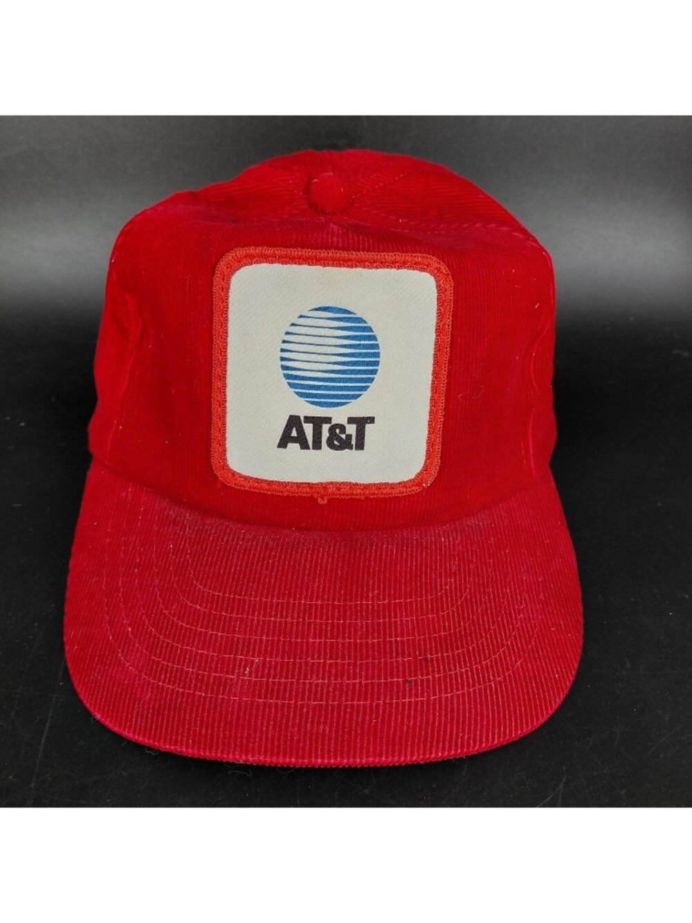 Vintage AT&T Hat Cap Strap Back Corduroy Mens Adjust Red Logo Baseball 80s